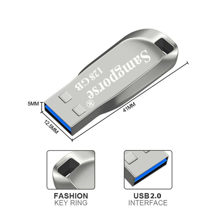 فلش مموری فلزی سمگپرس مدل HIGH SPEED ظرفیت 128 گیگابایت با رابط USB 2.0، سرعت خواندن 20 مگابایت بر ثانیه، طراحی بدون درپوش و شیار اتصال بند، سازگار با تمامی سیستمعاملها و دستگاههای موبایل، کامپیوتر، لپتاپ و تلویزیون