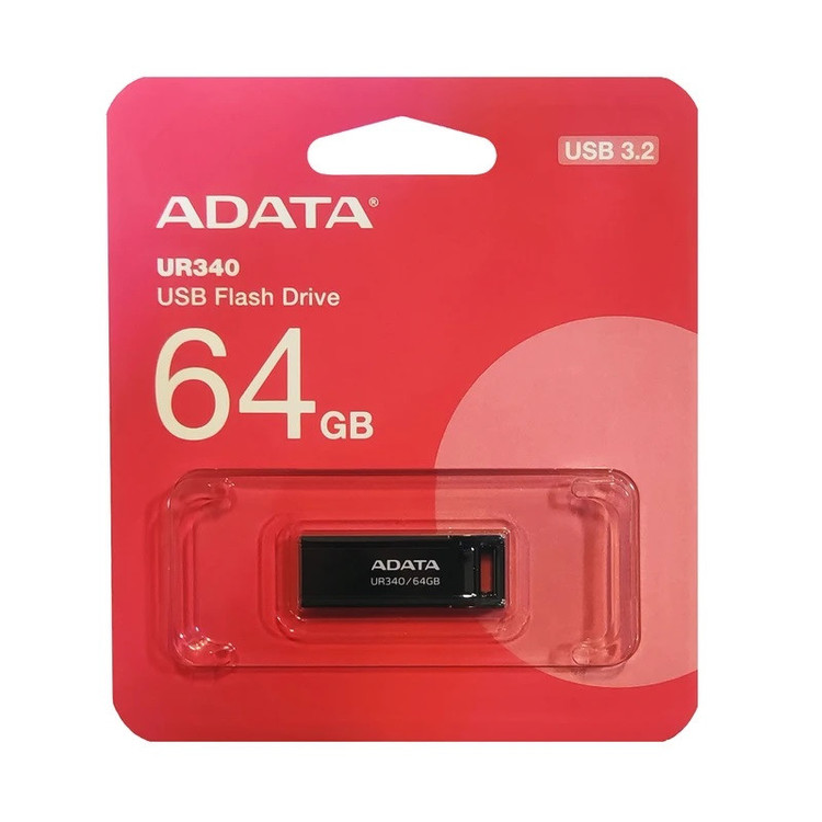 فلش مموری 64 گیگابایتی دیتا مدل UR340، با رابط USB Type-A و استاندارد USB 3.2 Gen2، بدنه فلزی