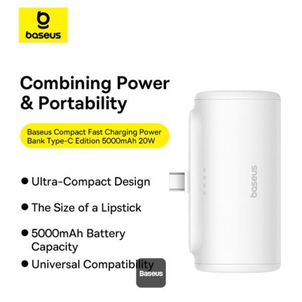 پاوربانک 20 وات باسئوس مدل Compact Fast Charging Type-C Edition ظرفیت 5000 میلی آمپر ساعت