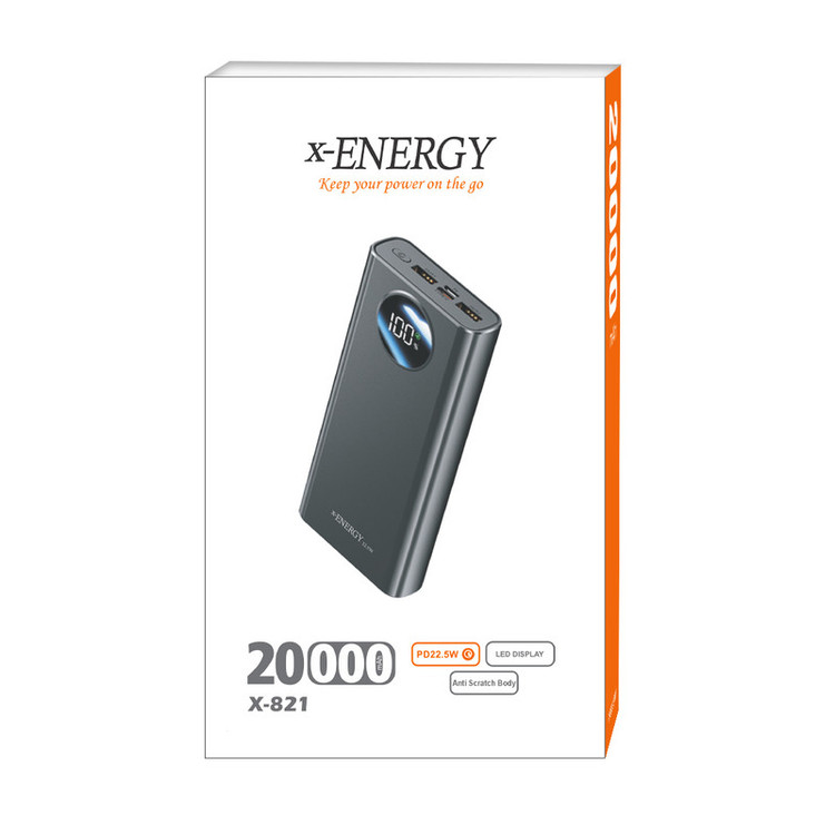 پاوربانک 22.5 وات ایکس انرژی مدل X-821 ظرفیت 20000 میلیآمپرساعت به همراه کابل MicroUSB