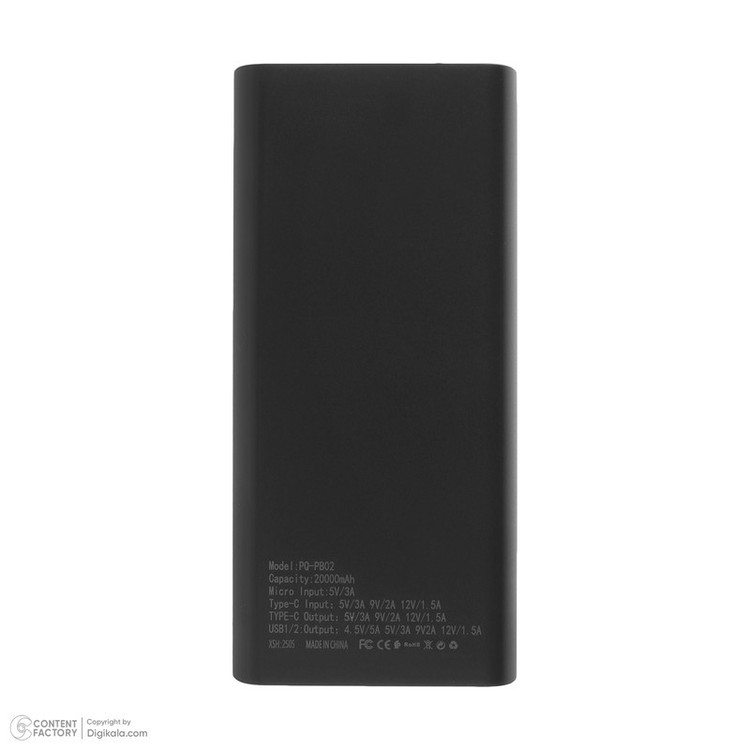 پاوربانک 67 وات پی کیو بی دی مدل PQ-PB02 ظرفیت 20000 میلیآمپرساعت به همراه کابل USB-A به USB-C
